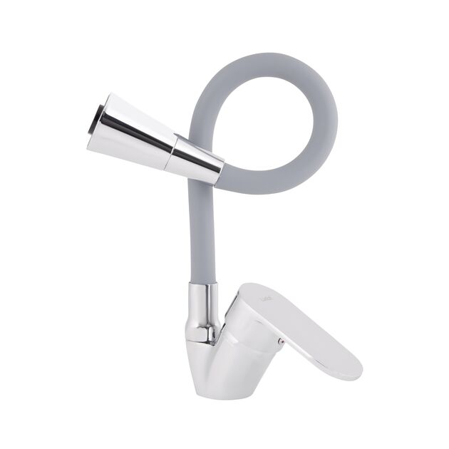 Смеситель для кухни Lidz Tani 008F3 с гибким изливом серый / хром, фото , изображение 3 | SNABZHENIE.com.ua