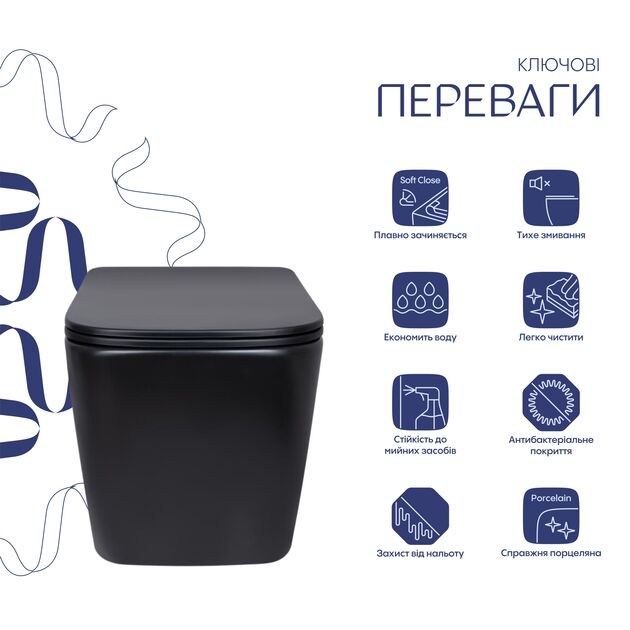 Унітаз підвісний Qtap Tern New Ultra Quiet з сидінням Soft-Close MATT BLACK QT17332303ASMB, фото , зображення 3 | SNABZHENIE.com.ua