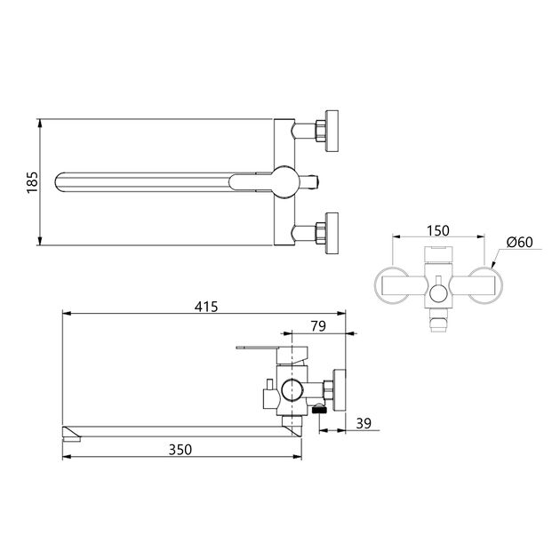 Змішувач для ванни Brinex Pure 005 з довгим поворотним виливом (з душовим гарнітуром) Graphite BRIPUR005GRP, фото , зображення 2 | SNABZHENIE.com.ua