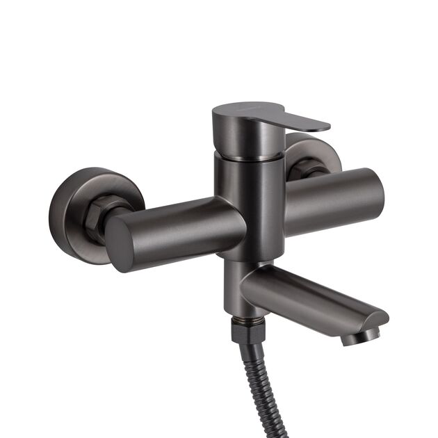 Змішувач для ванни Brinex Pure 006 з поворотним виливом (з душовим гарнітуром) графітовий BRIPUR006GRP, фото , зображення 3 | SNABZHENIE.com.ua