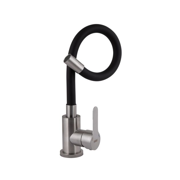 Смеситель для кухни Brinex Pure 015F3 с гибким изливом Никель/Чёрный, фото , изображение 3 | SNABZHENIE.com.ua