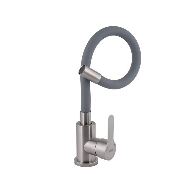 Смеситель для кухни Brinex Pure 015F3 с гибким изливом Nickel/Grey, фото , изображение 3 | SNABZHENIE.com.ua