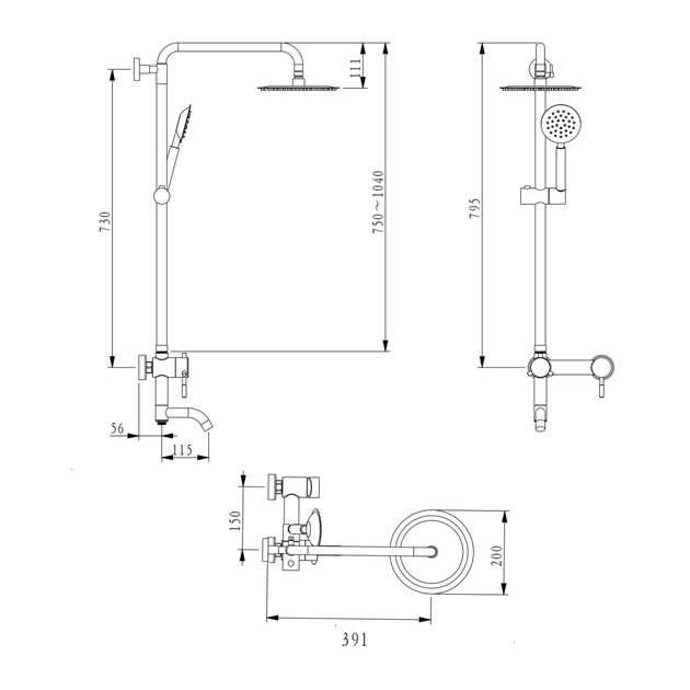 Душова система універсальна Brinex Pure 1030 на 3 споживача Нікель BRIPUR1030NKL, фото , зображення 2 | SNABZHENIE.com.ua