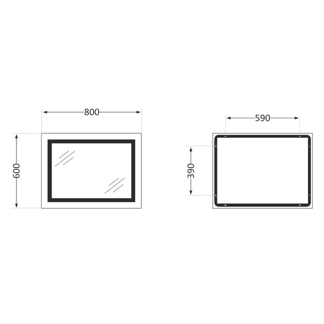 Зеркало Lidz Kubis 800х600 с LED-подсветкой Touch, с антизапотеванием, с диммером, рег. яркости LD78LF9047400, фото , изображение 2 | SNABZHENIE.com.ua