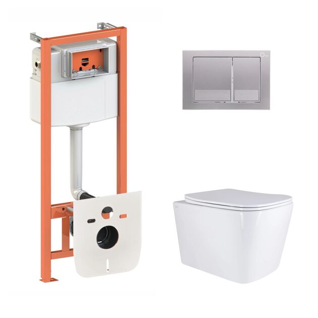 Готове рішення Qtap для ванної кімнати: підвісний унітаз Tern + комплект інсталяції Nest 4 в 1 (квадратна клавіша Satin), фото  | SNABZHENIE.com.ua
