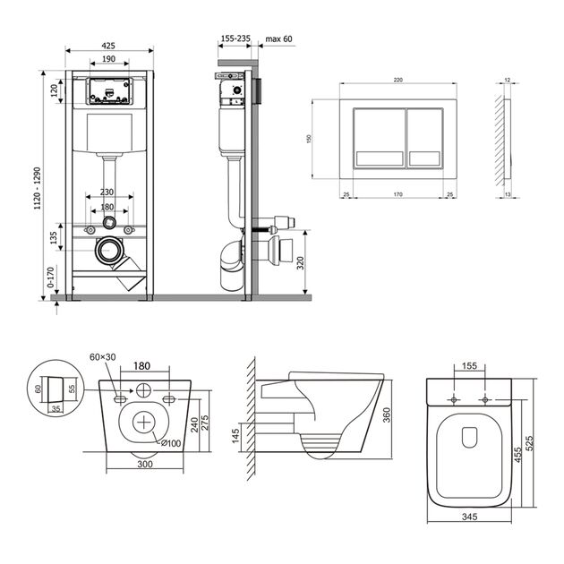 Готове рішення Qtap для ванної кімнати: підвісний унітаз Tern + комплект інсталяції Nest 4 в 1 (квадратна клавіша Satin), фото , зображення 2 | SNABZHENIE.com.ua