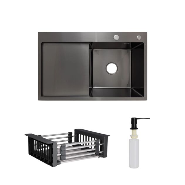 Комплект Lidz H7849BL: интегрированная мойка BlackPVD с дозатором и корзиной, фото  | SNABZHENIE.com.ua