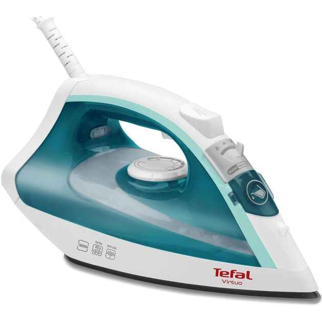 Праска Tefal Virtuo, 1800Вт, 200мл, паровий удар -80гр, постійна пара - 24гр, керам. підошва, біло-бірюзовий, фото  | SNABZHENIE.com.ua