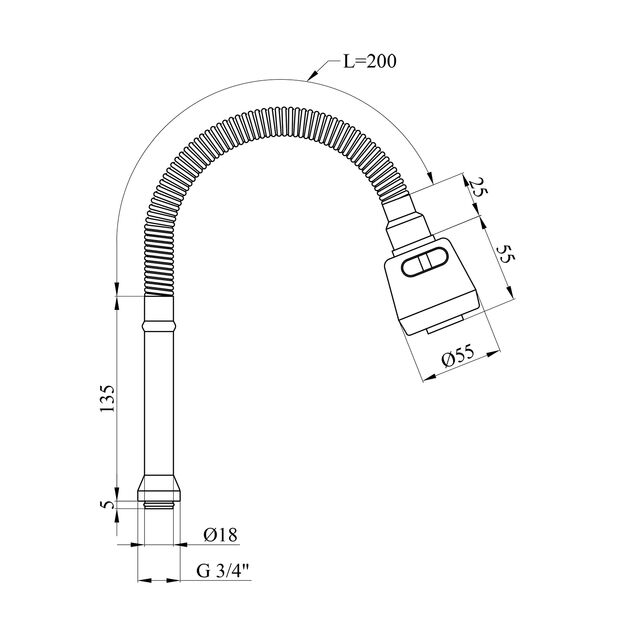 Гибкий излив для смесителя Kroner KRM - C801, 2 режима, фото , изображение 2 | SNABZHENIE.com.ua
