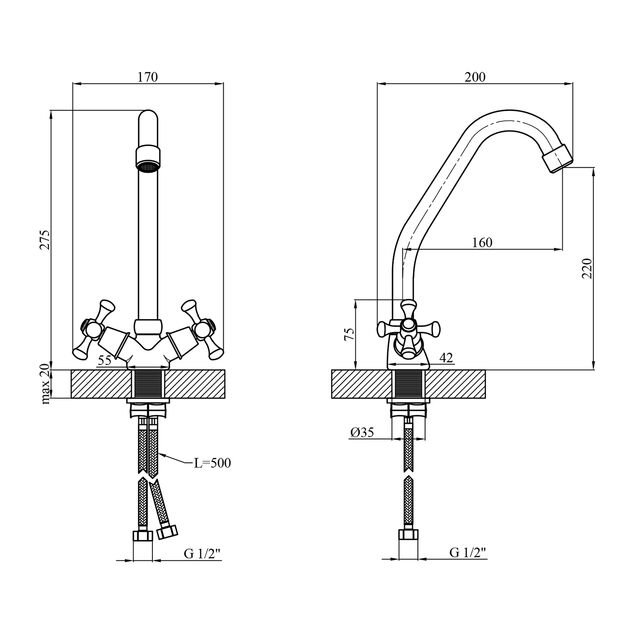 Смеситель кухонный Kroner KRM Rhein - C030, фото , изображение 2 | SNABZHENIE.com.ua