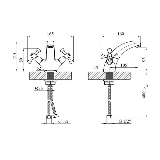 Змішувач для раковини Kroner KRM Rhein - C010, фото , зображення 2 | SNABZHENIE.com.ua