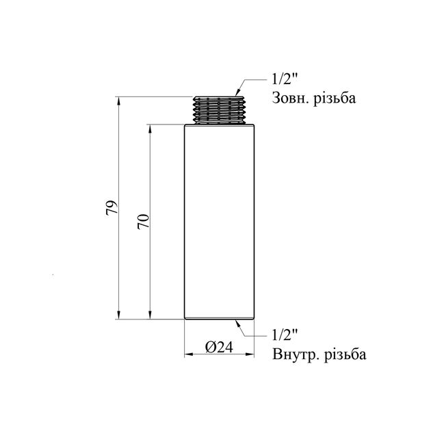 Удлинитель Karro 1/2 ВН хромированный 70 мм KR-3209, фото , изображение 2 | SNABZHENIE.com.ua