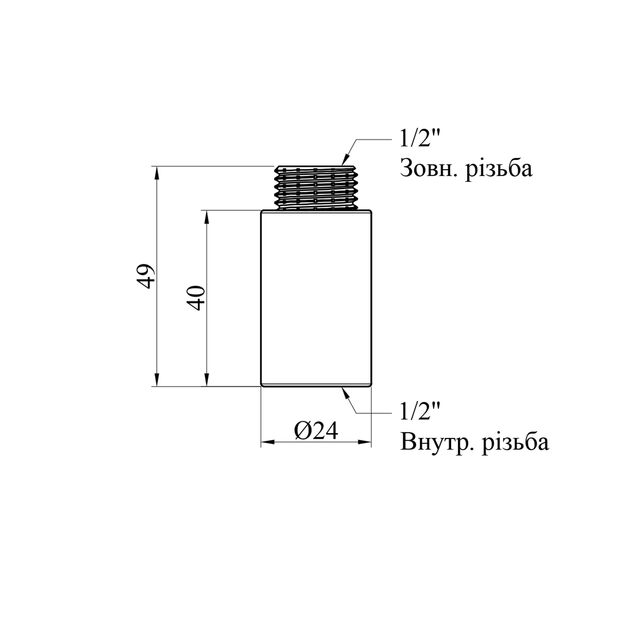 Удлинитель Karro 1/2 ВН, L=40 мм, хромированный, KR-3209, фото , изображение 2 | SNABZHENIE.com.ua