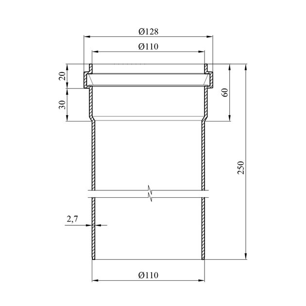 Труба внутренней канализации Rozma 110х250 мм, фото , изображение 2 | SNABZHENIE.com.ua