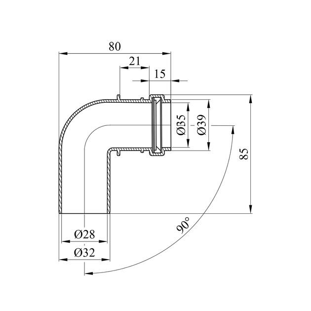 Колено внутренней канализации Rozma 32х90° белое, фото , изображение 2 | SNABZHENIE.com.ua