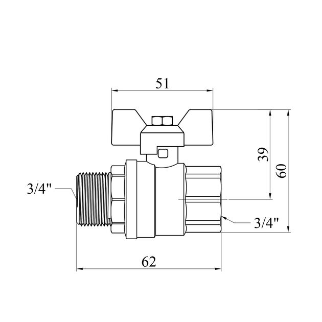 Кран шаровой Karro Standart+ 3/4 ВН PN40 бабочка, никелированный, фото , изображение 2 | SNABZHENIE.com.ua