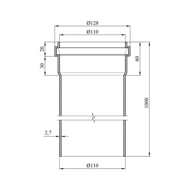 Труба для внутрішньої каналізації Rozma 110х1000 мм, фото , зображення 2 | SNABZHENIE.com.ua
