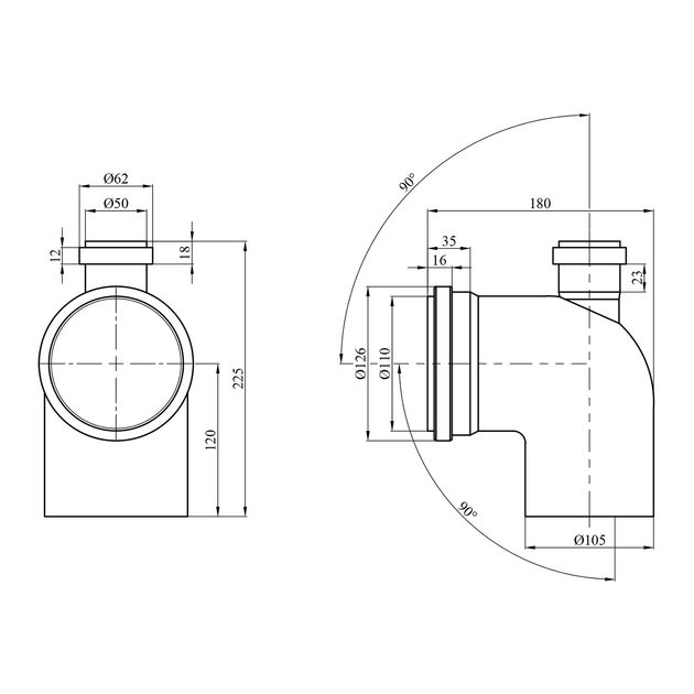 Колено Rozma 110х90° с отводом 50 мм для внутренней канализации, фото , изображение 2 | SNABZHENIE.com.ua