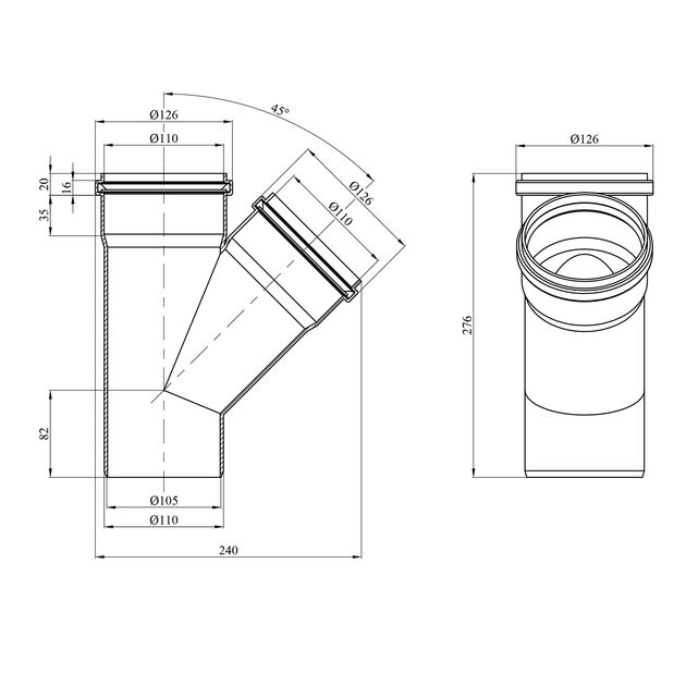 Тройник для внутренней канализации Rozma 100х110/45°, фото , изображение 2 | SNABZHENIE.com.ua