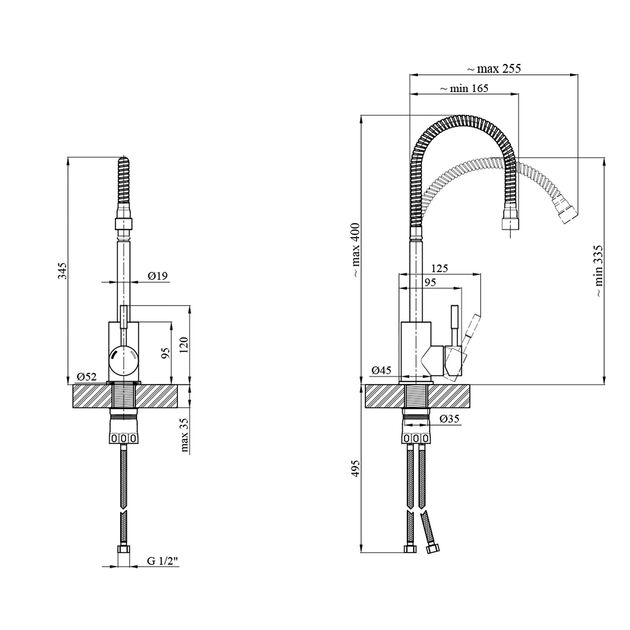 Змішувач для кухні з гнучким виливом Kroner KRP Edelstahl Klassisch - ESG035-1, фото , зображення 2 | SNABZHENIE.com.ua
