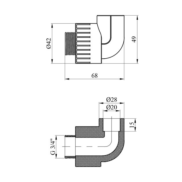 Колено PPR Rozma 20х3/4 РН, фото , зображення 2 | SNABZHENIE.com.ua