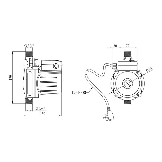 Насос для підвищення тиску Forwater UPA 15-130-Z з гайками New, фото , зображення 2 | SNABZHENIE.com.ua
