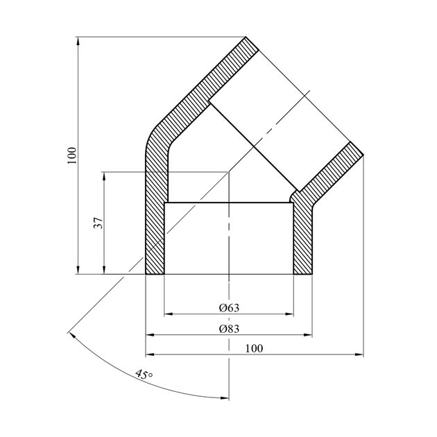 Колено 45° PPR Rozma 63 мм, фото , зображення 2 | SNABZHENIE.com.ua