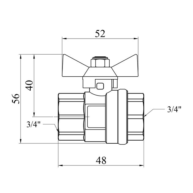 Кран шаровий STA 3/4 ВВ PN30 бабочка, нікельований, фото , зображення 2 | SNABZHENIE.com.ua