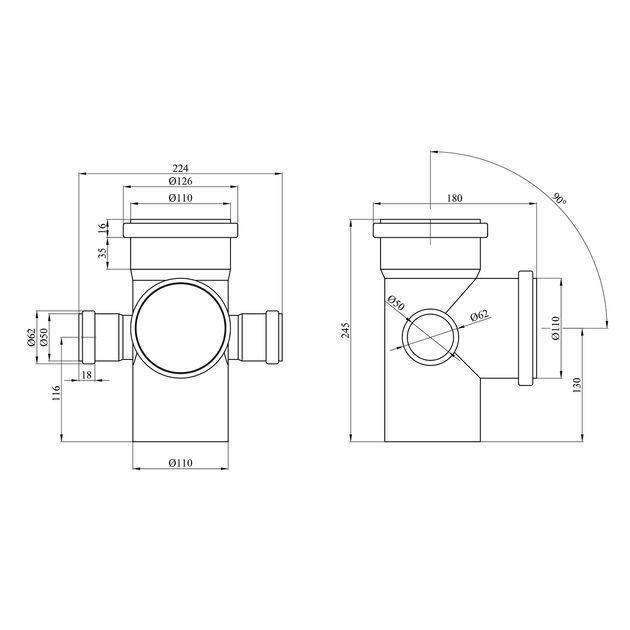 Крестовина двухплоскостная Rozma 110х110х50х50/90° для канализации, фото , изображение 2 | SNABZHENIE.com.ua