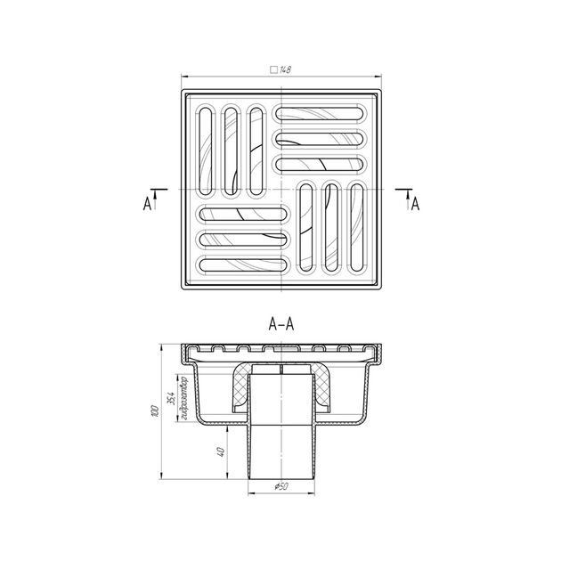 Трап ANIplast 50 мм с нержавеющей решеткой 15x15 см TA5212EU, фото , изображение 2 | SNABZHENIE.com.ua