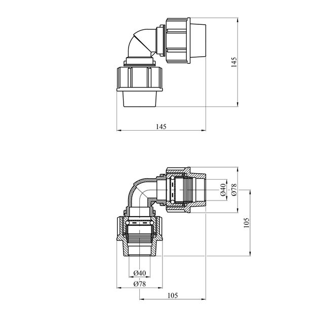 Колено ПЭ Rozma 40х40 мм, фото , изображение 2 | SNABZHENIE.com.ua