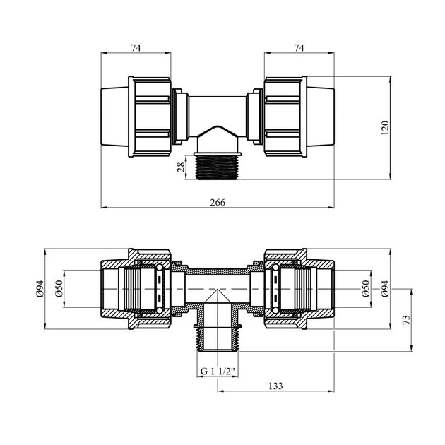 Тройник ПЭ Rozma 50x1 1/2x50 РН, фото , изображение 2 | SNABZHENIE.com.ua