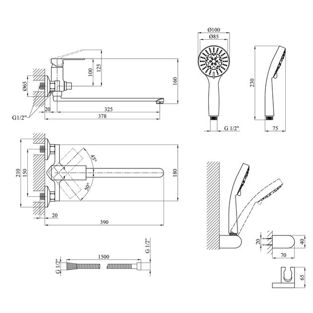 Смеситель для ванны Kroner KRP Harz C070, фото , изображение 2 | SNABZHENIE.com.ua