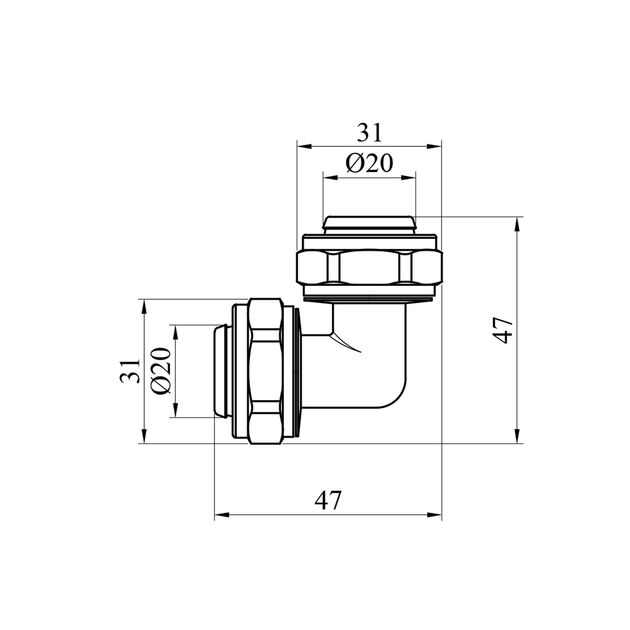 Коліно металопластикове STA (DN) 20x20 нікельоване, фото , зображення 2 | SNABZHENIE.com.ua