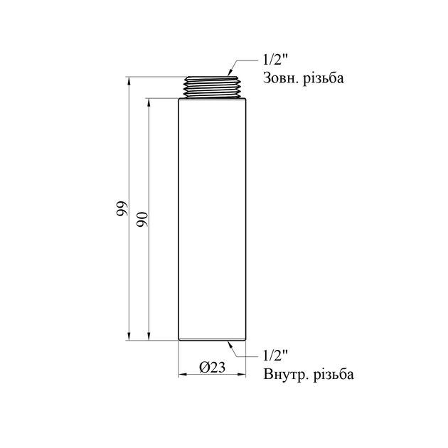 Подовжувач STA 1/2 ВН, L=90 мм латунний, фото , зображення 2 | SNABZHENIE.com.ua