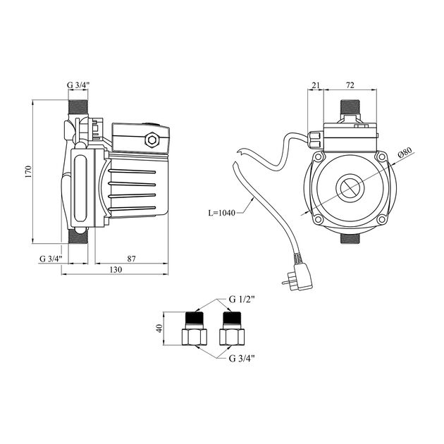 Насос для підвищення тиску Forwater UPA 15-130-Z з гайками (Grundfos), фото , зображення 2 | SNABZHENIE.com.ua