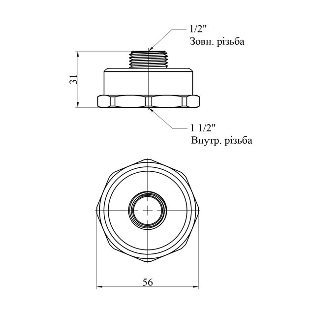 Переход STA 1 1/2''х1/2'' ВН латунний, фото , зображення 2 | SNABZHENIE.com.ua