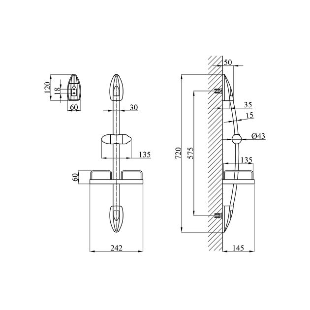 Штанга для душа Kroner KRM - C750 з полицею, фото , зображення 2 | SNABZHENIE.com.ua