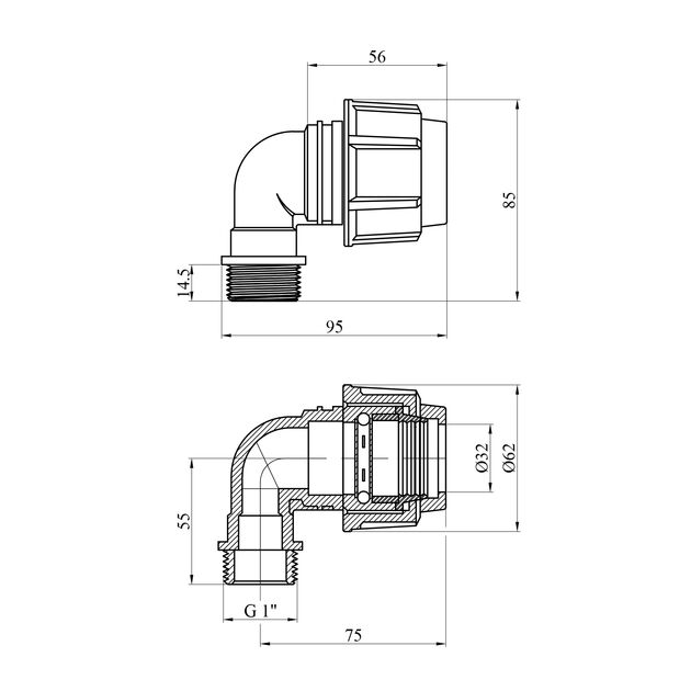 Колено ПЭ SPT 32х1" РН, фото , изображение 2 | SNABZHENIE.com.ua
