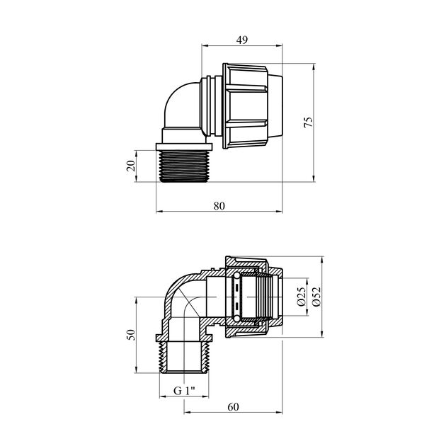 Колено ПЭ SPT 25х1" РН, фото , изображение 2 | SNABZHENIE.com.ua