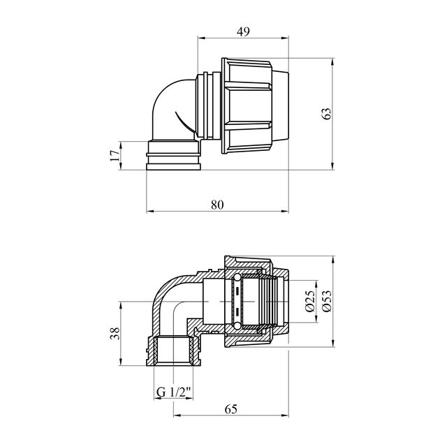 Колено ПЭ SPT 25x1/2" РВ, фото , зображення 2 | SNABZHENIE.com.ua