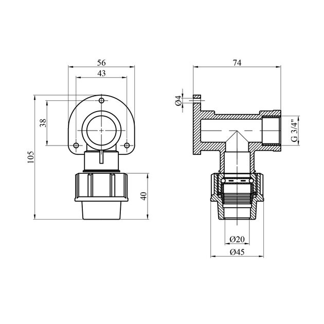 Колено настенное ПЭ SantehPlast 20х3/4" РВ, фото , зображення 2 | SNABZHENIE.com.ua