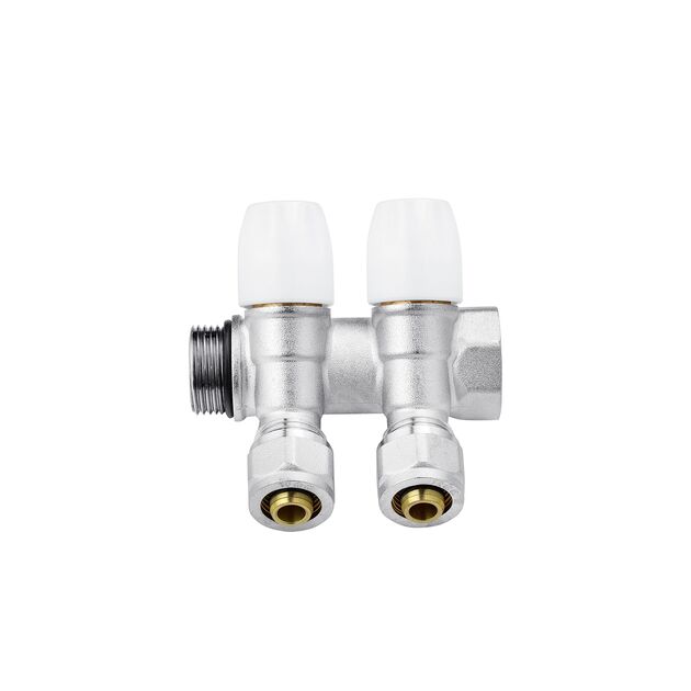 Колектор з перекриттям Karro Super на 2 виходи 3/4 x16 ВН нікельований KR-17021, фото , зображення 3 | SNABZHENIE.com.ua