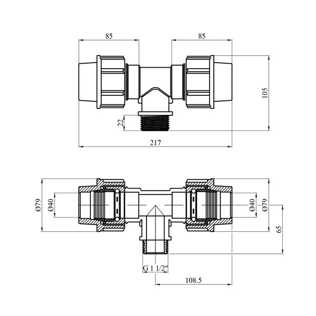 Тройник ПЭ SantehPlast 40х1 1/2"х40 РН, фото , изображение 2 | SNABZHENIE.com.ua