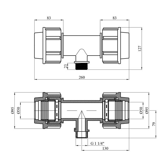 Тройник ПЭ SantehPlast 50х1 1/4"х50 РН, фото , изображение 2 | SNABZHENIE.com.ua