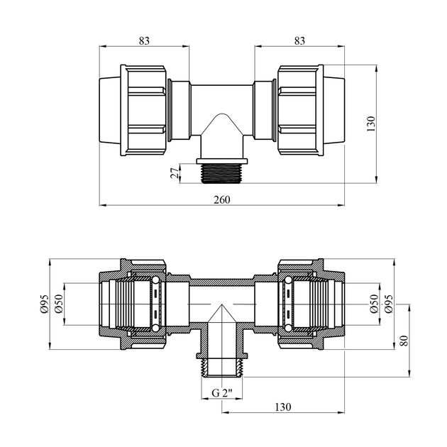 Тройник ПЭ SantehPlast 50х2"х50 РН, фото , изображение 2 | SNABZHENIE.com.ua