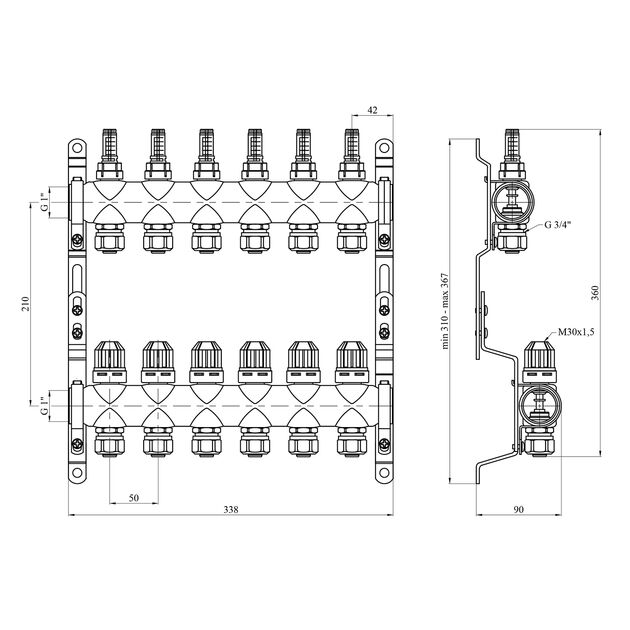 Коллектор STA Classic 6 выходов G1 с евроконусами, нержавейка, фото , изображение 2 | SNABZHENIE.com.ua