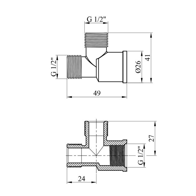 Тройник LexLine 1/2 ВНН латунный усиленный УК0204-В, фото , изображение 2 | SNABZHENIE.com.ua