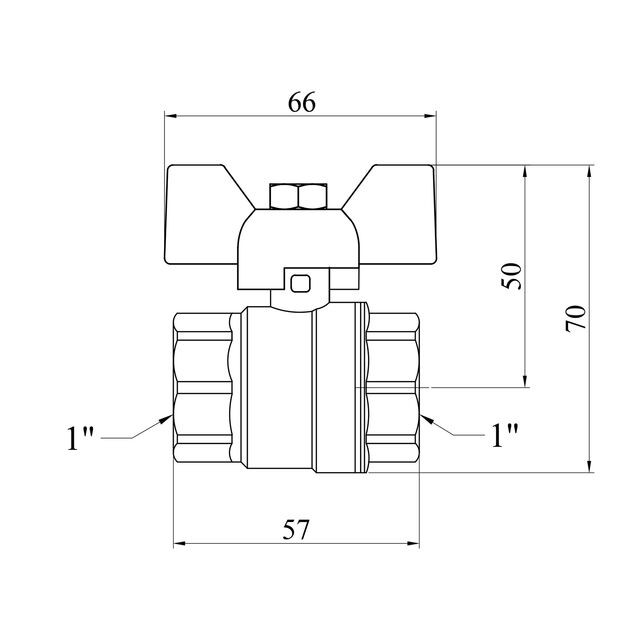 Кран шаровой Karro Standart 1" ВВ PN30, никелированный, бабочка, фото , изображение 2 | SNABZHENIE.com.ua
