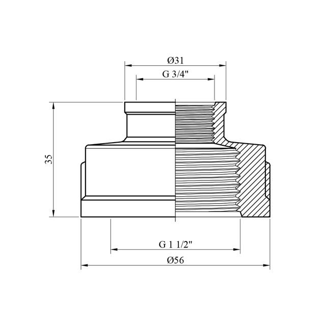 Муфта перехідна посилена LexLine 1 1/2 х3/4 ВВ латунна УК0310-В, фото , зображення 2 | SNABZHENIE.com.ua